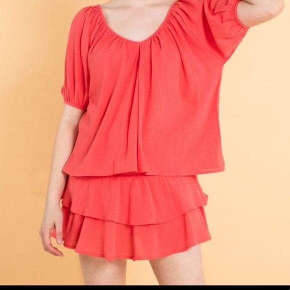 Yana K Mini Skirt Skort 100% Cotton Tiered Coral Size Medium NEW - Picture 10 of 10